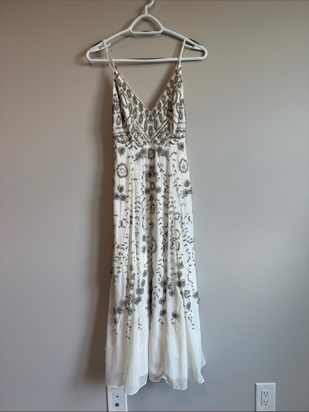 NWT Asos Edition White Beaded V-Neck Spaghetti Strap Dress with low back